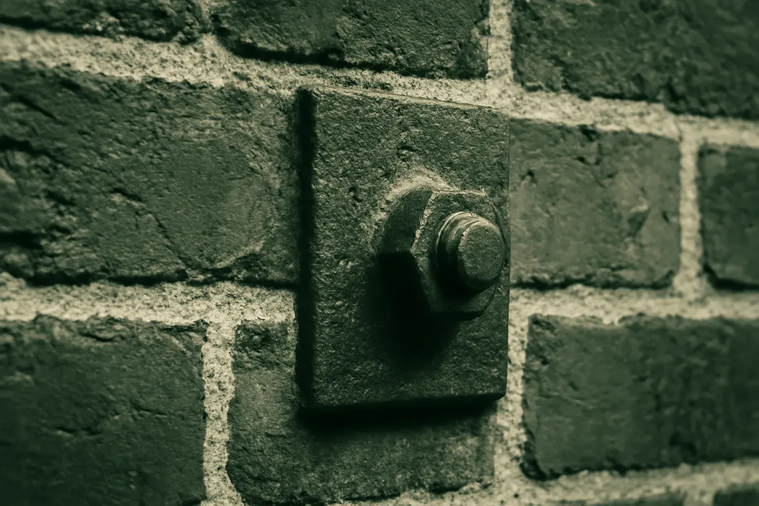 Close-up of old brickwork and ironwork joints.